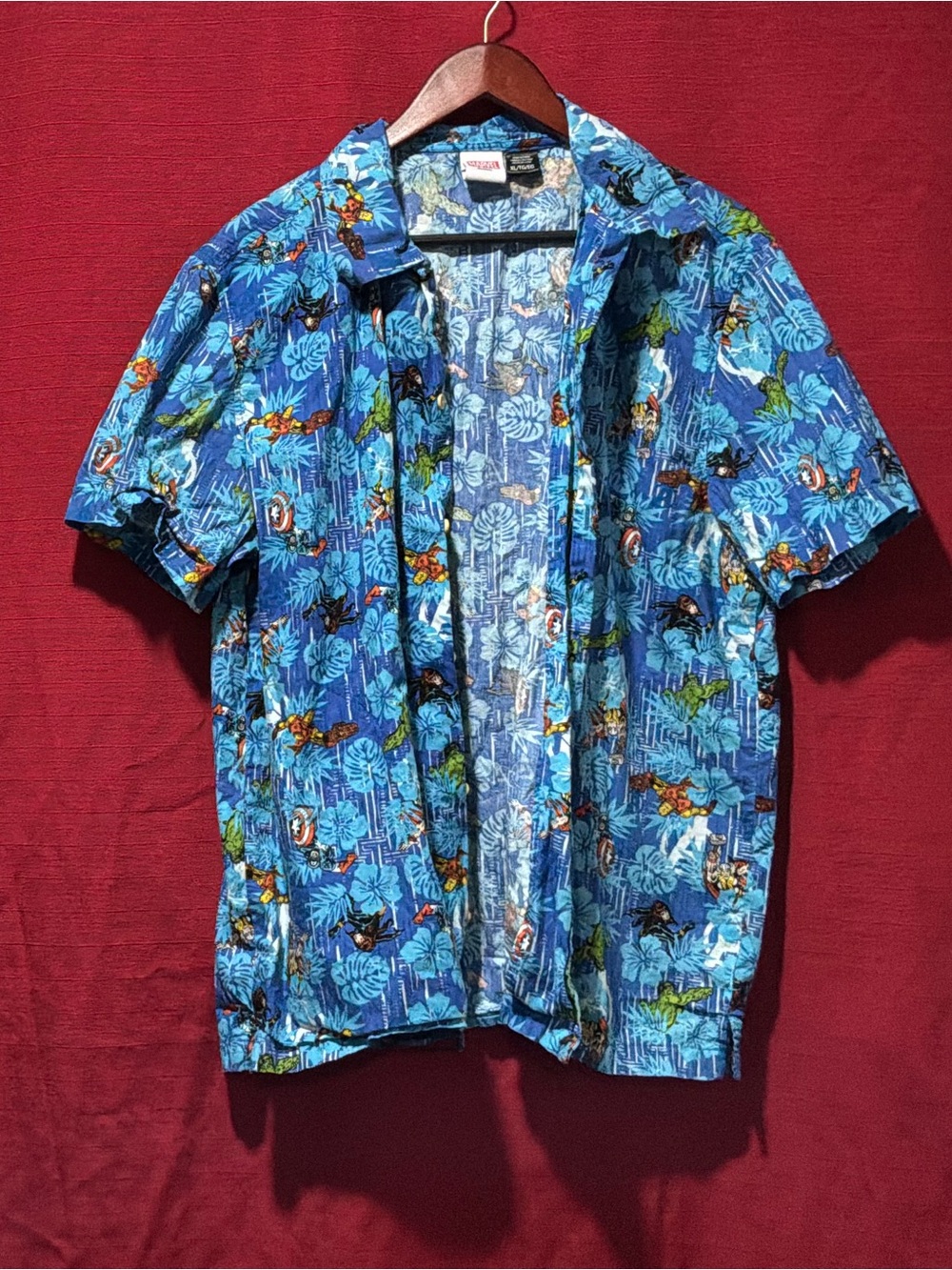 Marvel Short-Sleeve Hawaiian Shirt Jacket in Bright Blue Tropical Print